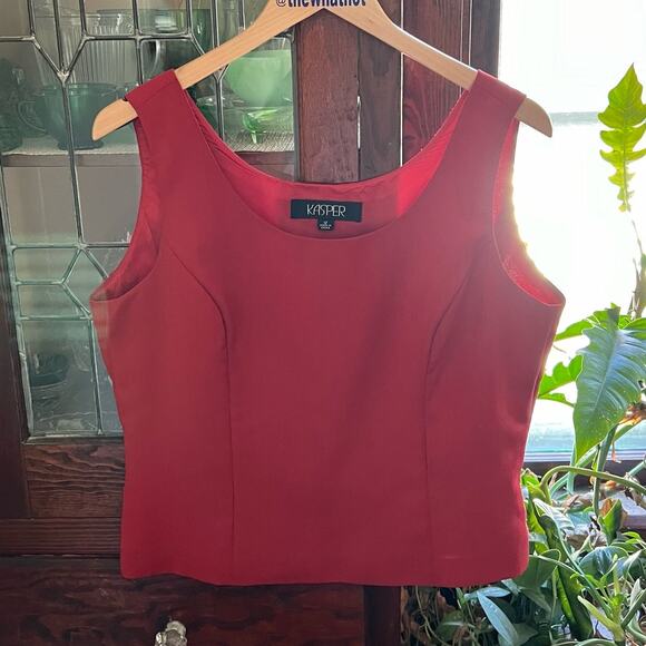 90s Vintage Kasper Red Cropped Tank Blouse Size 12 Side Zip Scoop Neck Coquette - Picture 7 of 15